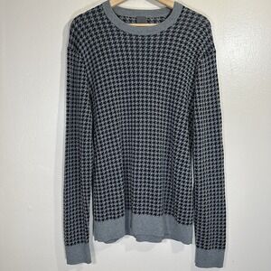 H&M Men's M Knitted Jacquard-Knit Jumper Gray / Dogtooth Pattern